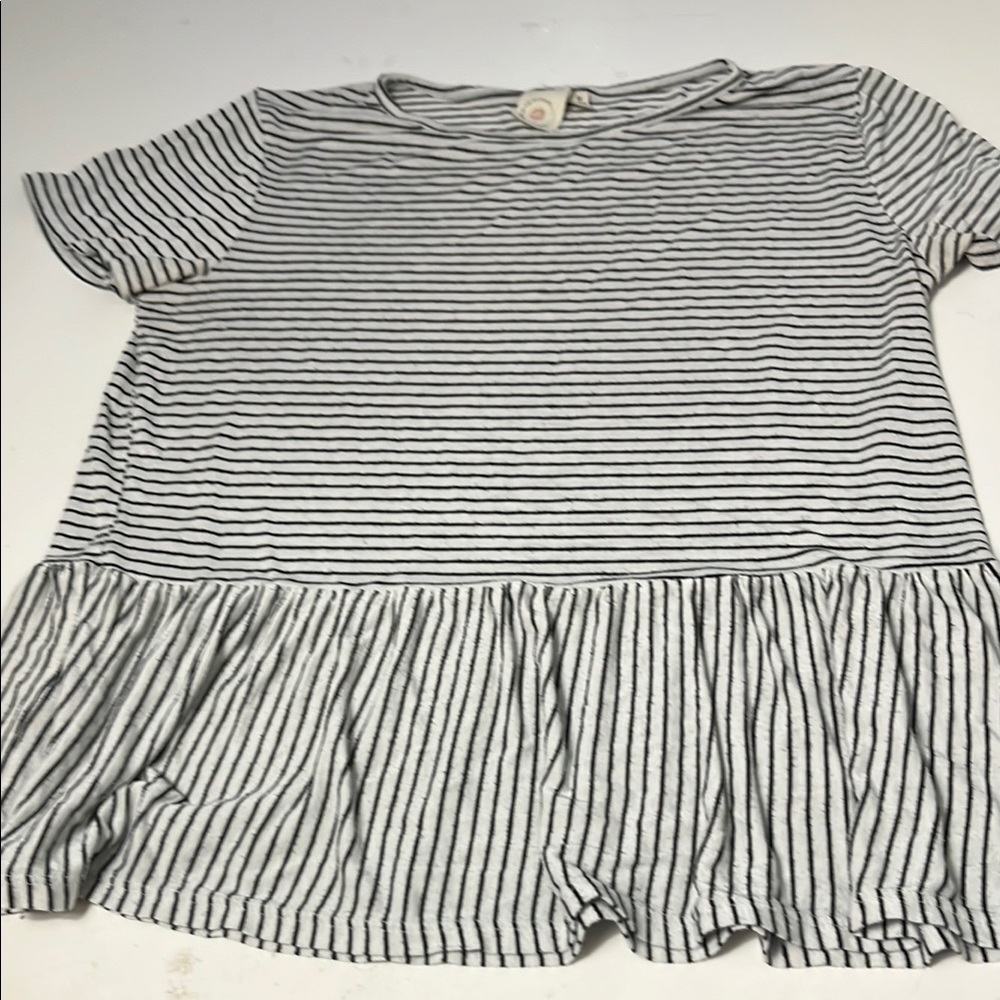 Live in the Moment Medium White Black Striped Short Sleeve Ruffle Top